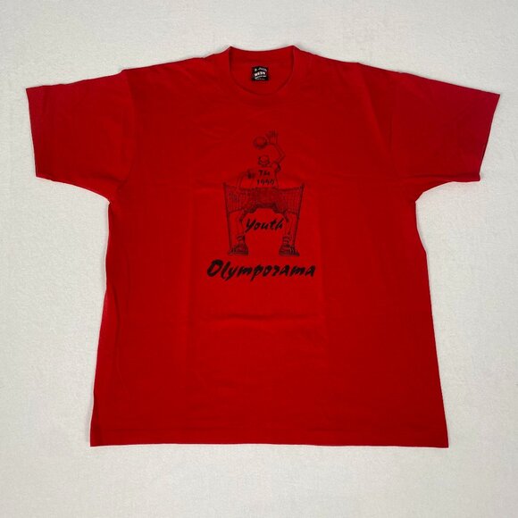 Vintage 90s Made in USA Single Stitch 1994 Youth Olymporama Volleyball Red Tee - Picture 1 of 10
